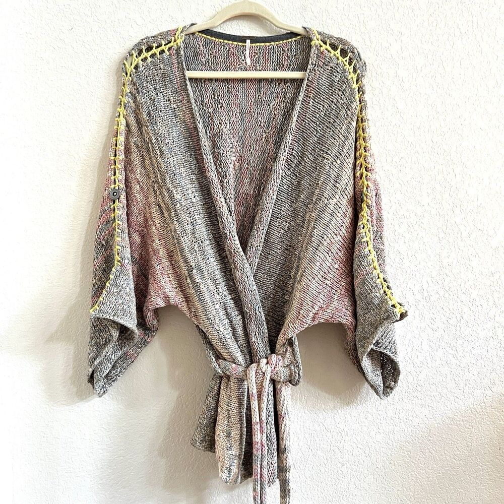 Free People Sand Art Kimono Slouchy‎ Artsy Oversized Size Small 100% Cotton